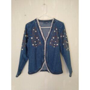 Wrangler Women's Vintage Blue Jean Denim Open Blazer Jacket Fringe Sz Small